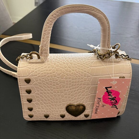 Luv Betsey Betsey Johnson Cream Heart Studded Croc Mini Satchel Crossbody NWT - Picture 4 of 9